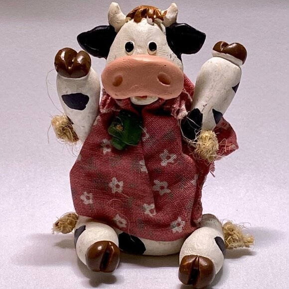Russ & Co. 13900 Country Kin Sculptstone Jointed Cow w/Green Bell Figurine VTG - Picture 8 of 8